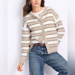 Evereve’s Design History Beige and White Striped Cardigan